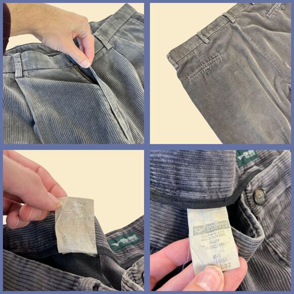 2000s Dockers corduroy mens pants, size 40x32 dark grey cotton cuffed pants - Picture 5 of 8